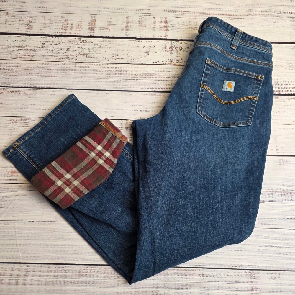 Carhartt Womens 14 Regular Flannel Lined Relaxed Fit Jeans Blue Denim 100648 422